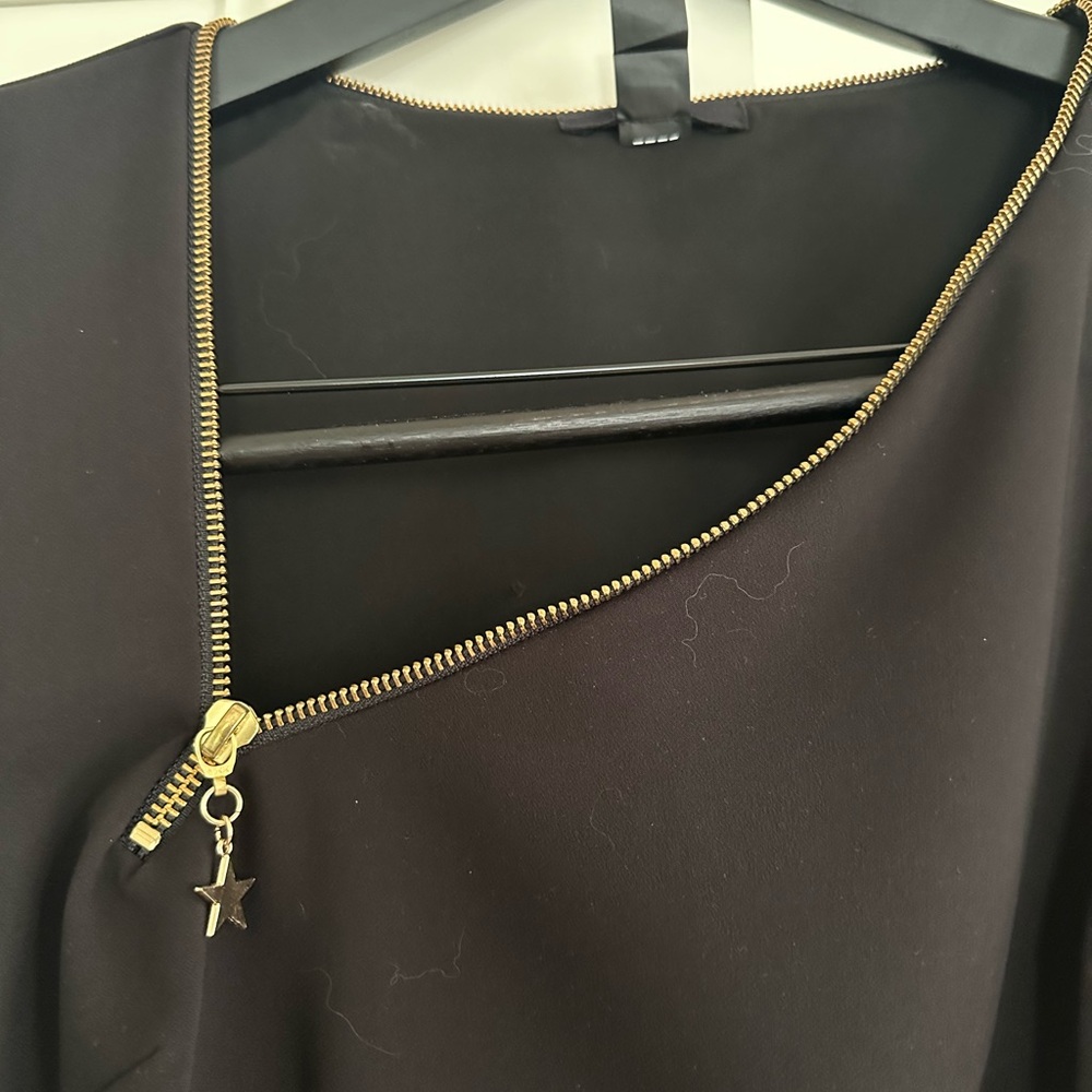h:ours Black and Gold Asymmetrical Cocktail Dress